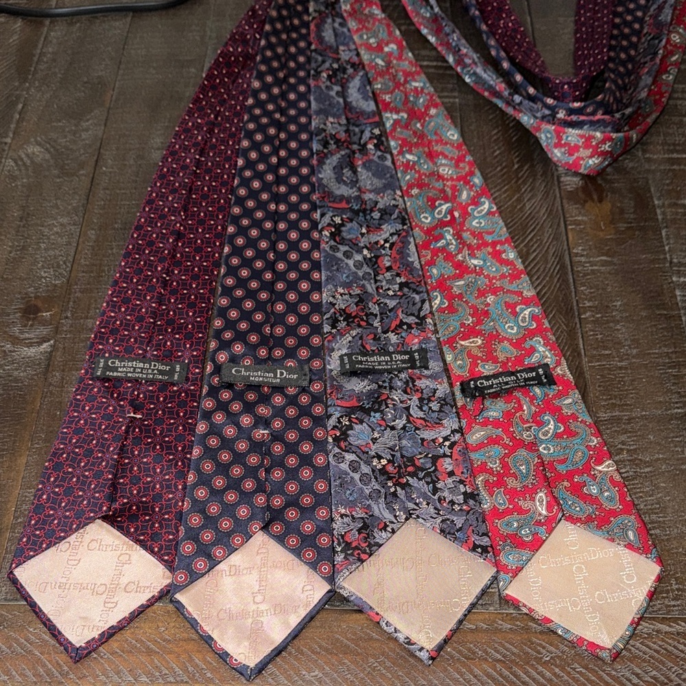 Dior Men's Silk Ties - Red, Blue, and Green Patterns